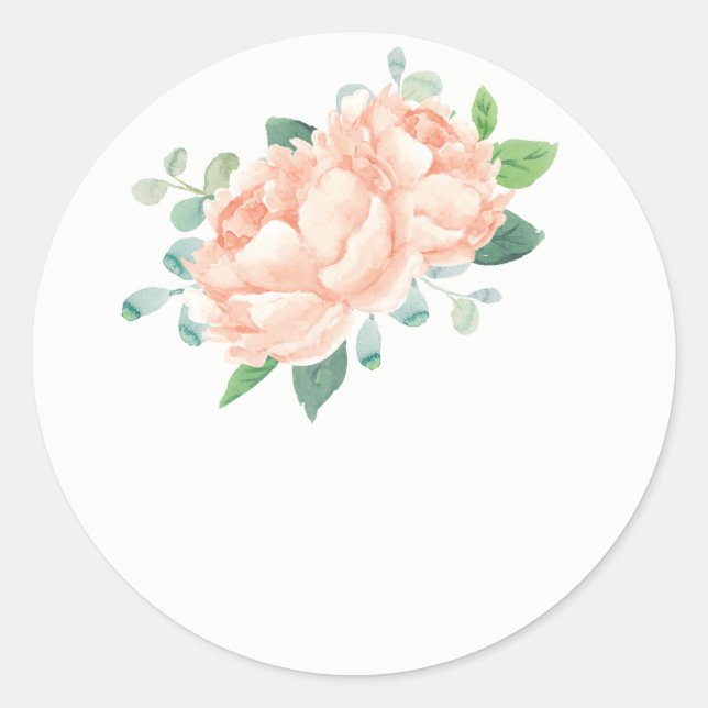 Peach Peony Gastgeschenk Hochzeit Stickers (Vorderseite)