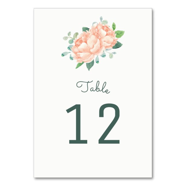 Peach Peony Tischnummer Cards (Vorderseite)