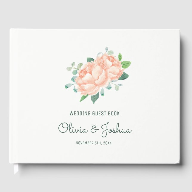 Peach Peony Wedding Gästebuch (Vorderseite)