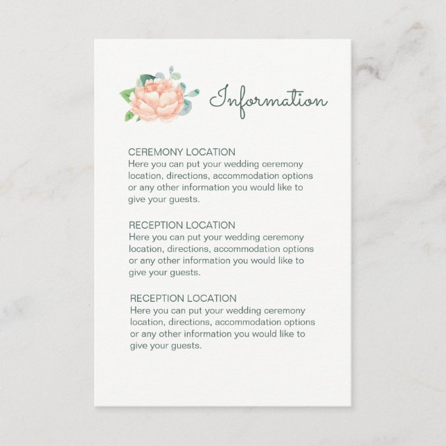 Peach Peony Wedding Information Cards Begleitkarte (Vorderseite)