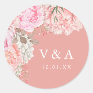 Peach Peony Wedding Sticker
