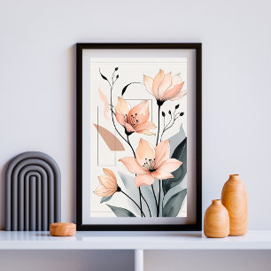 Peach Petals & Lines Wall art Poster