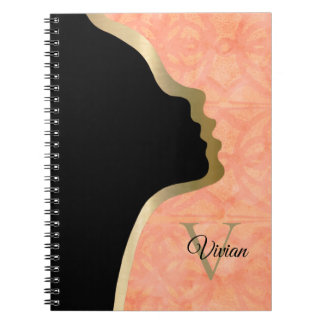 Peach Pink Batik Black and Gold Face Name Notizblock