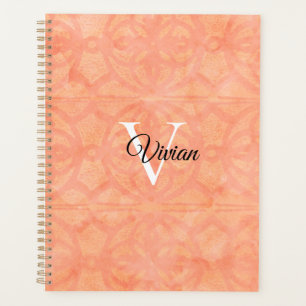 Peach Pink Batik Elegante Monogram Name Planer