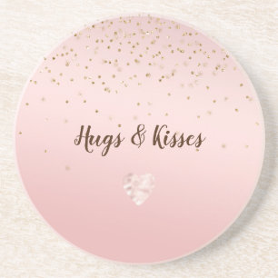 Peach Pink Blush Gold Glitz Confetti Sparkle Herz Getränkeuntersetzer
