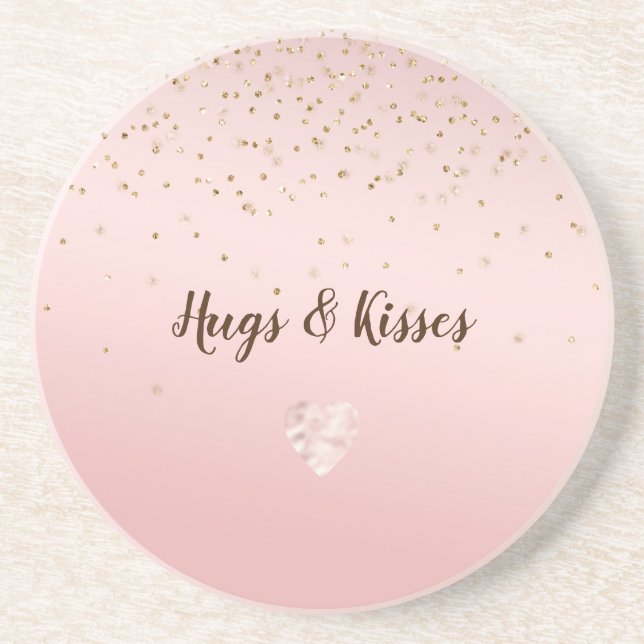 Peach Pink Blush Gold Glitz Confetti Sparkle Herz Getränkeuntersetzer (Vorne)