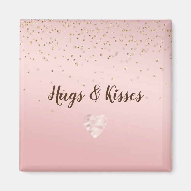 Peach Pink Blush Gold Glitz Confetti Sparkle Herz Magnet (Vorne)
