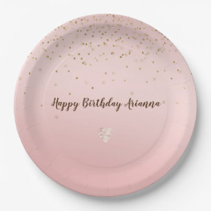Peach Pink Blush Gold Glitz Confetti Sparkle Herz Pappteller