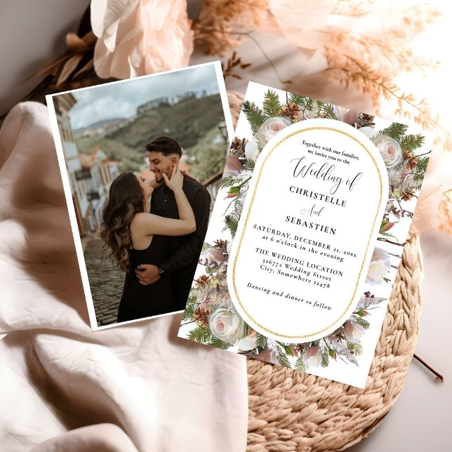 Peach Pink Boho Watercolor Winter Floral Wedding Einladung (Von Creator hochgeladen)