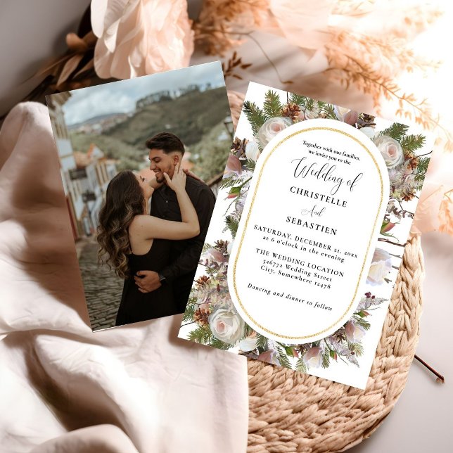 Peach Pink Boho Watercolor Winter Floral Wedding Einladung (Von Creator hochgeladen)