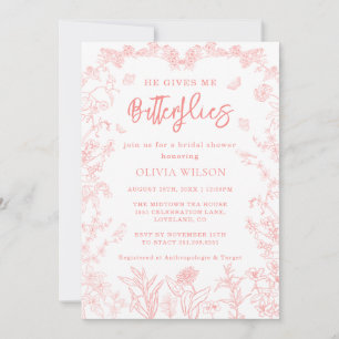 Peach Pink Butterfets Chinoiserie Brautparty Einladung