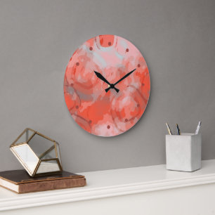 Peach Pink Coral Rounded Squares Art Muster Große Wanduhr