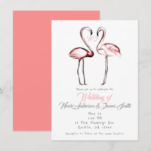 Peach Pink Flamingos Flamingo Elegante Wedding Einladung