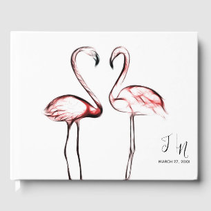 Peach Pink Flamingos Flamingo Elegante Wedding Gästebuch