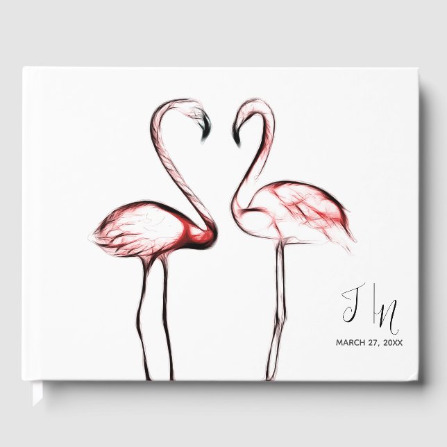 Peach Pink Flamingos Flamingo Elegante Wedding Gästebuch (Vorderseite)