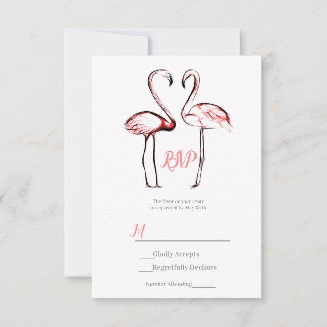 Peach Pink Flamingos Flamingo Elegante Wedding UAW RSVP Karte (Vorderseite)