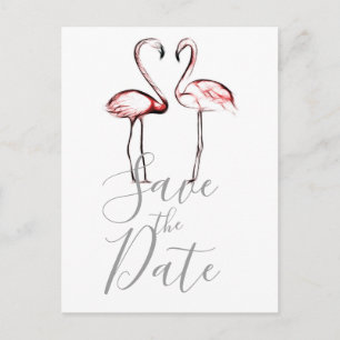 Peach Pink Flamingos Flamingo Marble Save the Date Ankündigungspostkarte