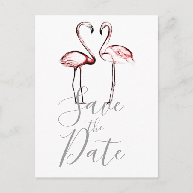 Peach Pink Flamingos Flamingo Marble Save the Date Ankündigungspostkarte (Vorderseite)