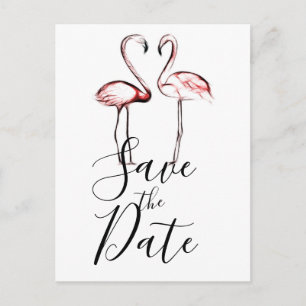 Peach Pink Flamingos Flamingo Marble Save the Date Ankündigungspostkarte