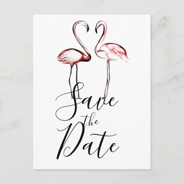 Peach Pink Flamingos Flamingo Marble Save the Date Ankündigungspostkarte (Vorderseite)