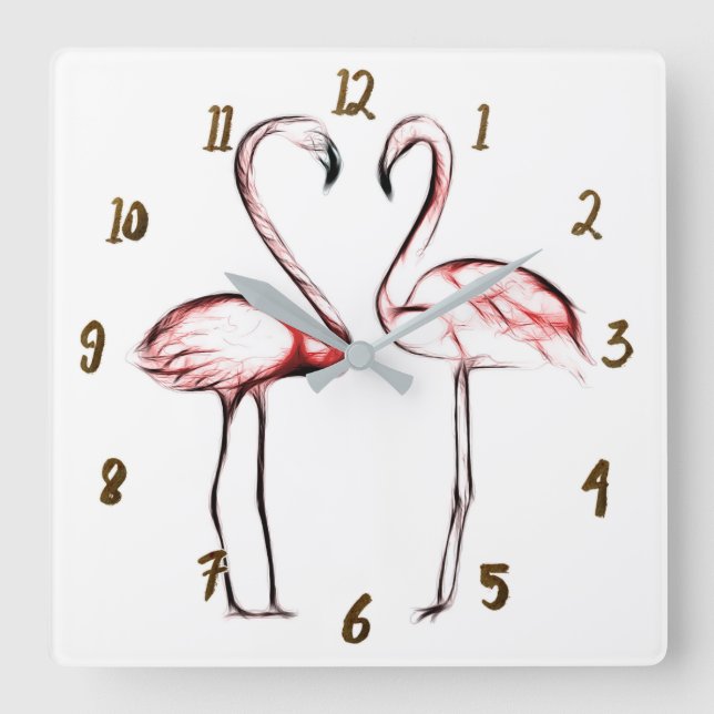 Peach Pink Flamingos Flamingos Tropical Quadratische Wanduhr (Vorderseite)