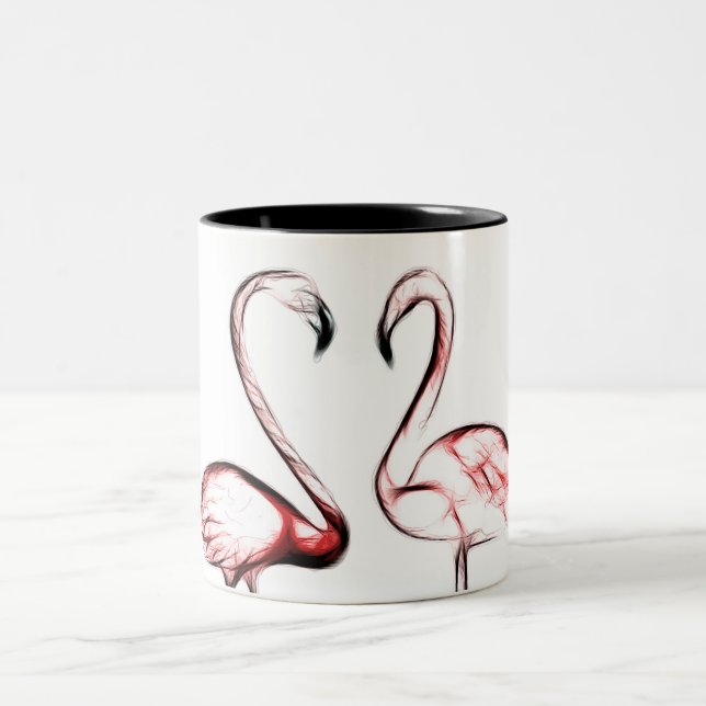 Peach Pink Flamingos Flamingos Tropical Zweifarbige Tasse (Mittel)