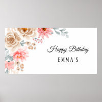 Peach Pink Floral 1. Geburtstag Banner