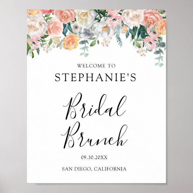 Peach Pink Floral Bridal Brunch Poster (Vorne)