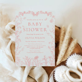 Peach Pink Garden Chinoiserie Babydusche Einladung