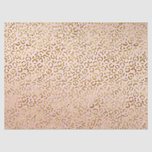 Peach Pink Gold Glitz Sparkle Leopard Print Seidenpapier (Vorderseite)