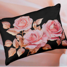 Peach Pink Gold Roses on Black Dekokissen