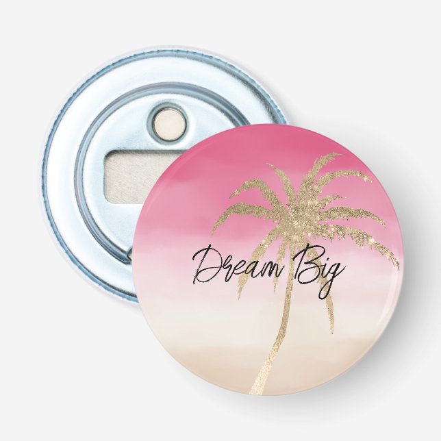 Peach Pink Gold Tropical Palm Tree Flaschenöffner (Vorderseite)