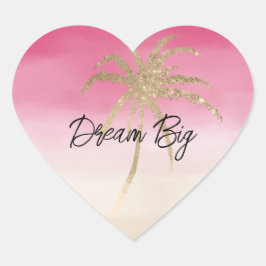 Peach Pink Gold Tropical Palm Tree Herz-Aufkleber