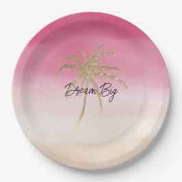 Peach Pink Gold Tropical Palm Tree Pappteller