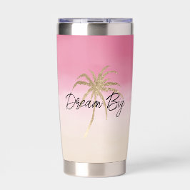 Peach Pink Gold Tropical Palm Tree Thermobecher
