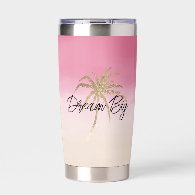 Peach Pink Gold Tropical Palm Tree Thermobecher (Vorderseite)