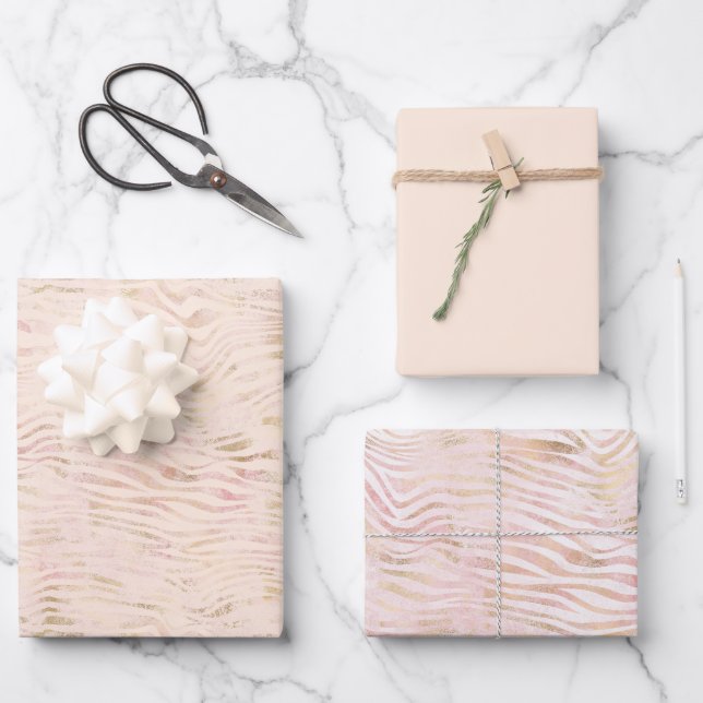 Peach Pink Gold Zebra Print Geschenkpapier Set (Vorderseite)