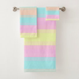 Peach Pink Green Lila Pastell Streifen Muster Badhandtuch Set