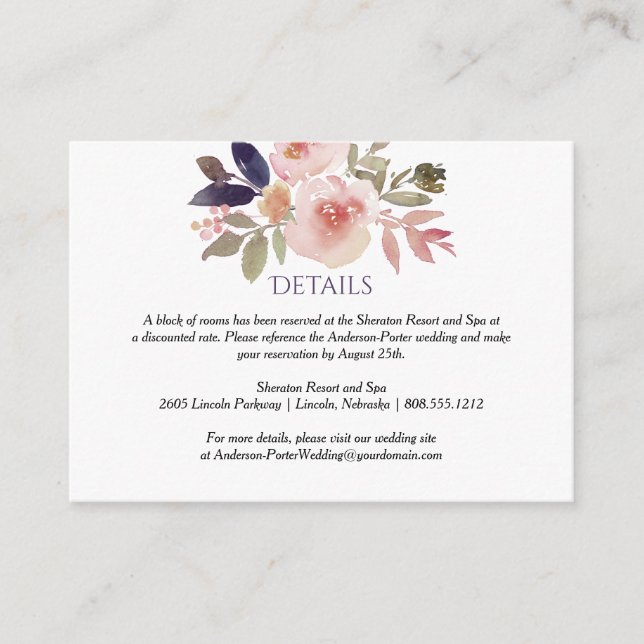 Peach Pink Lavendel Wildblumen Umschließungskarten Begleitkarte (Vorderseite)