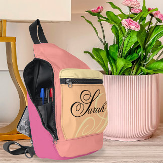 Peach Pink Name Monogram Cut Sling Bag