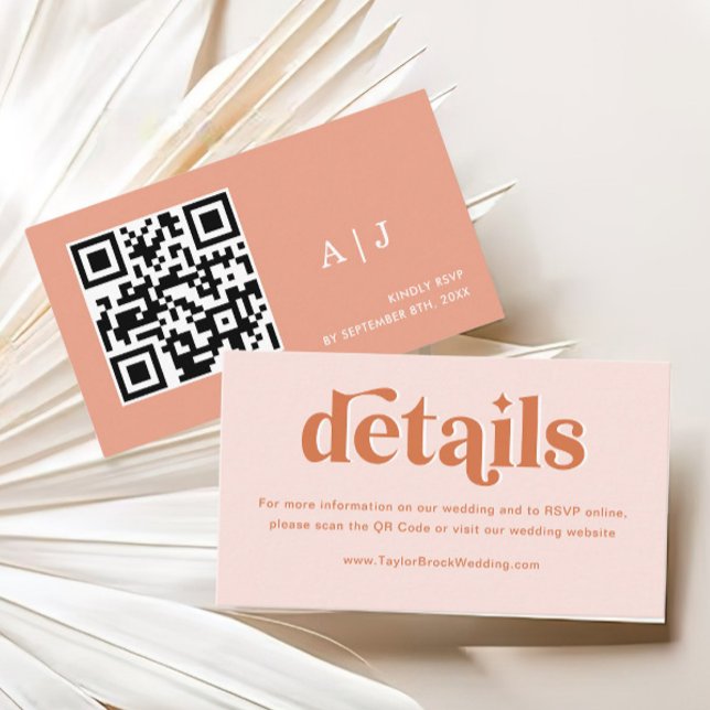 Peach Pink Orange Boho Disco Hochzeitsdetails Begleitkarte (Von Creator hochgeladen)