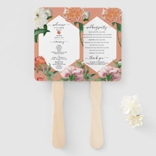 Peach Pink Peonies Blume Hochzeitsprogramm Fächer