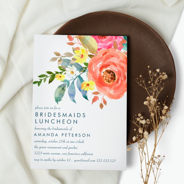 Peach Pink Peonies Bridesmaids Luncheon Hochzeit Einladung (Von Creator hochgeladen)