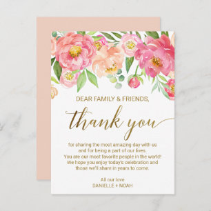 Peach & Pink Peony Blume Empfang Danke Karte