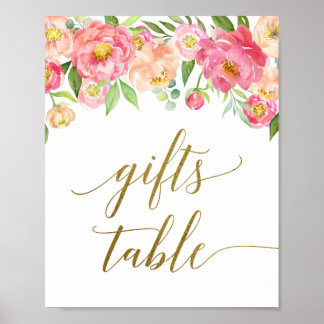 Peach & Pink Peony Blume Gifts Table Sign Poster