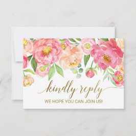 Peach & Pink Peony Blume Song Request RSVP Card Karte