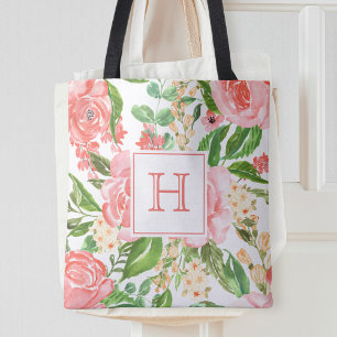 Peach Pink Rose Floral Aquarell Hübsch Monogramm