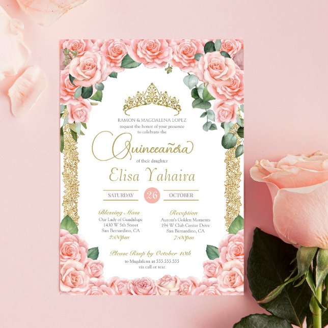 Peach Pink Rose Floral Einladung (Von Creator hochgeladen)