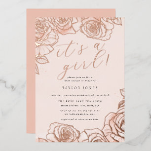 Peach Pink Rose Gold Es ist eine Girl Baby Dusche Folieneinladung