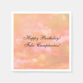 Peach & Pink Sky Bilingual Happy Birthday Paper Serviette